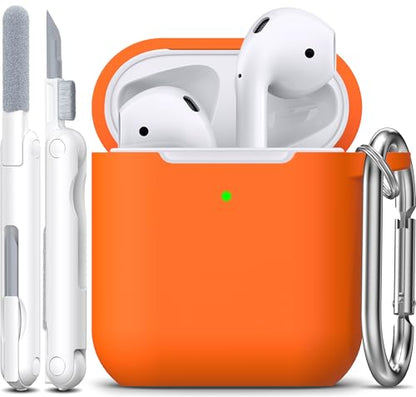 for AirPods 2nd/1st Case Silicone Cover, Orange | Compatible with Apple AirPods 2nd/1st (2019/2016) Generation with Keychain & Cleaner Kit, Wireless Charging Compatible - color: E1-Orange