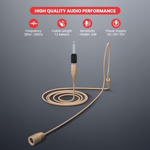 Pyle Wired Omnidirectional Headset Microphone w/ 3.5mm Plug | Condenser headset mic with 1/4 inch adapter, 1.2m cable and windscreen for presentations, teaching and voice use. - color: Champagne