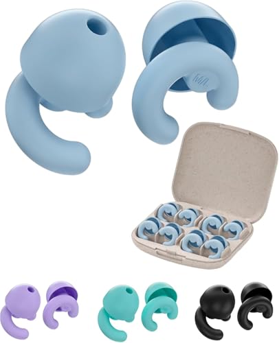 Noise Cancelling Ear Plugs Sleep 50dB NRR Side Sleep Small Ear | ultra soft silicone, reusable one-piece design, 4 sizes included, portable case - color: Blue