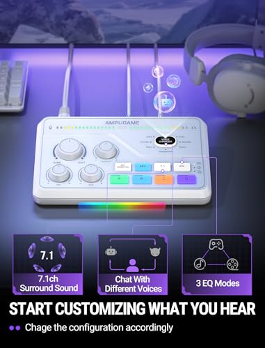 FIFINE SC8W Gaming Audio Mixer for Streaming with 7.1ch Surround sound
