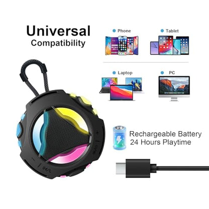 Bluetooth Shower Speaker Waterproof, Portable Bluetooth Speakers Wireless, Outdoor, Floating IPX7, Built-in Mic, 24H Playtime with LED Lights, Loud HD Sound, Powerful Bass, Gifts for Unisex - Black - color: Black