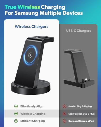 Wireless Charger for Samsung: 3 in 1 Wireless Charging Station | for Samsung Galaxy Watch 8 7 6 5 4 3 Pro S26 S25 S24 S23 S22 Ultra Z Fold Android, 18W adapter, Idea for Home Office Travel - color: Black