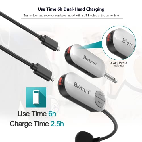 Bietrun UHF Wireless Microphone Headset, 165ft Range, Working Time 6H, 1/4''Plug, Wireless Headset Mic ＆Handheld Mic 2 in 1, for Karaoke Speaker, Amplifier, Speakers, PA System, Teaching, Fitness - color: White