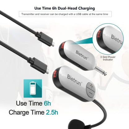 Bietrun UHF Wireless Microphone Headset, 165ft Range, Working Time 6H, 1/4''Plug, Wireless Headset Mic ＆Handheld Mic 2 in 1, for Karaoke Speaker, Amplifier, Speakers, PA System, Teaching, Fitness - color: White