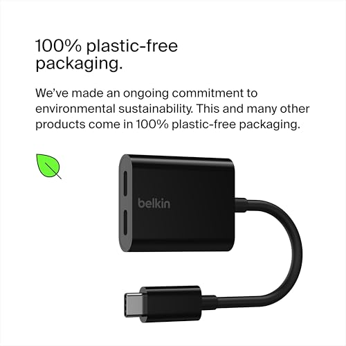 Belkin RockStar USB-C Audio + Charge Adapter, Headphone Adapter w/ USB-C 60W Power Delivery Fast Charging for iPhone, iPad Pro, Galaxy, Note, Google Pixel, LG G6, Sony Xperia, OnePlus, & More - Black | Headphone jack plus USB-C charging pass-through, comp