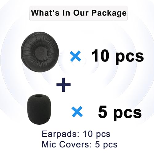 Ear Cushions for Plantronics Headset Replacement 50mm Ear Pads (10 Pack) | Work for Headphones Plantronics HW251N HW261N HW510 Blackwire C320 3210 3220 Jabra Pro 920 9450 GN 2000 9125 Biz 1500 2400II