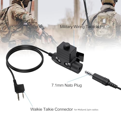 Real Noise Cancelling Reduction Earmuffs Headset, NRR 26dB,Boom Mic,U94 PTT,Two Way Radio ANR Earpiece Tactical Airsoft Headphone for Midland GXT,LXT,gmrs,x tra,G-series Walkie Talkie (Wired,Black)