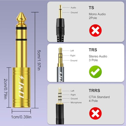 J&D 5-Pack 1/4 to 1/8 Headphone Adapter, 6.35 mm to 3.5 mm Stereo TRS Male to Female, Gold-Plated 3.5mm Plug Jack Connector for Guitar, Amp, Keyboard, Bass, Yellow - color: Yellow