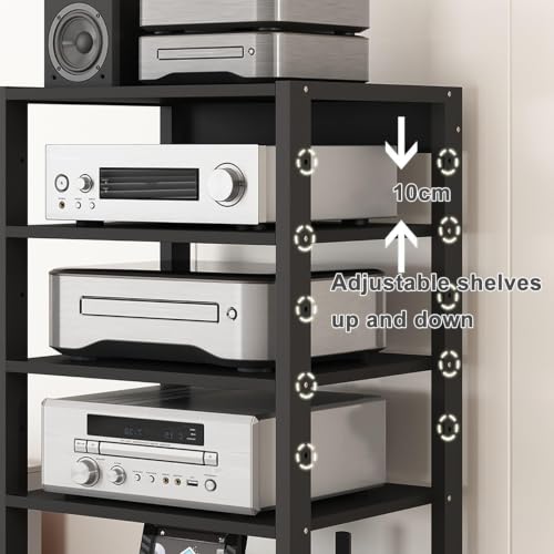 4 Tier Audio Rack AV Media Player Stand Stereo Cabinet | Floor-Standing CD DVD Record Player Stand, Movable Component Storage Shelf with Wheels for Home Theater, Black - size: 4 Tier