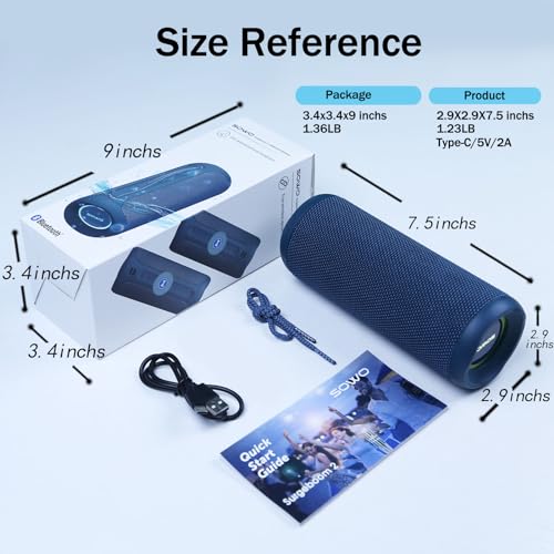 SOWO Portable Bluetooth Speaker, IPX7 Waterproof Wireless Bluetooth Speaker | Bassboom Technology, 25W Loud Stereo Sound, LED Light with TWS Pairing, 16H Playtime for Home and Outdoor -Blue - color: Blue