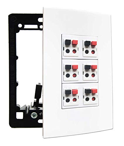 diyTech Premium 6 Speaker Wall Plate, Supports 6 Speaker Configurations, 1 Gang Screwless - White - size: 6 Speaker