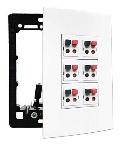 diyTech Premium 6 Speaker Wall Plate, Supports 6 Speaker Configurations, 1 Gang Screwless - White - size: 6 Speaker