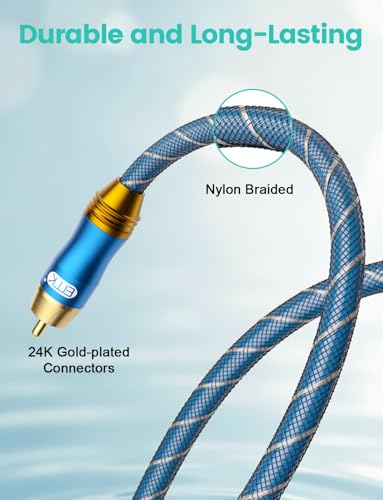 EMK Digital Coaxial Audio Cable for Audiophile 75-Ohm SPDIF Coax Subwoofer Cable RCA to RCA with OFC Core and Shielded (10ft/3m-2PCS) - size: 10ft/3m-2PCS
