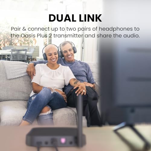 Avantree Oasis Plus 2 – Bluetooth TV Transmitter with Remote Volume Control | Connect Two Headphones, aptX Adaptive, Soundbar Passthrough, and Optical or AUX TV support - style: Oasis Plus 2