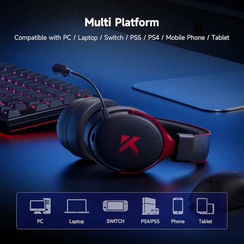 MCHOSE V9 PRO Wireless Gaming Headset 7.1 Surround Sound for PS5 PS4 PC SWITCH TOPSPEED Gaming Headphones, Noise Canceling Mic, 250Hr Battery, Low 15ms Latency, Lightweight, BT 5.3 FPS Games Black&Red - color: V9PRO-Black/Red