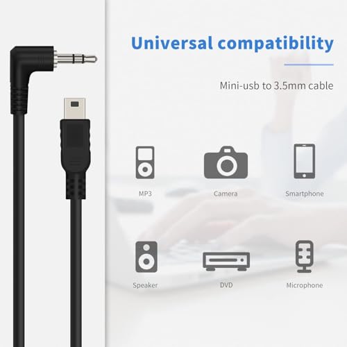 Duttek Right Angled 90 Degree 3-Pole 3.5mm DC Male AUX Audio Jack to Mini USB Male Microphone Adapter Cable-0.3m/Black