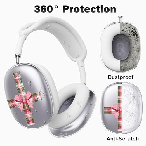 for AirPods Max Headphones Christmas Ear Covers for AirPods Max 2 | Checkered Bow Clear Ear Cups Cover | White Silicone Ear Pad Case Headband Cover for Apple AirPods Max 2/1 (2026/2024/2020) - color: Bow/White