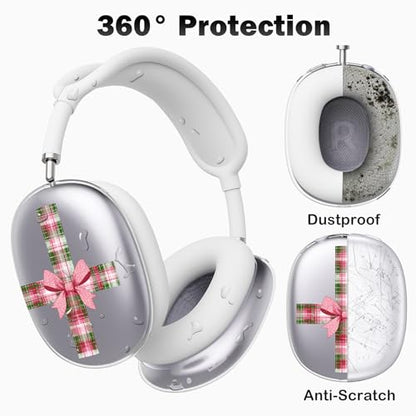 for AirPods Max Headphones Christmas Ear Covers for AirPods Max 2 | Checkered Bow Clear Ear Cups Cover | White Silicone Ear Pad Case Headband Cover for Apple AirPods Max 2/1 (2026/2024/2020) - color: Bow/White