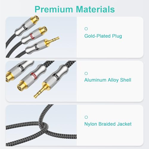 EMK 3.5mm Male to 2RCA Female Jack Stereo Audio Cable RCA to Aux Cable Gold Plated RCA Y Splitter for Smartphone,MP3,Tablets,HiFi Stereo System 1.5Ft/0.5M - color: 3.5mm Male to 2 RCA Female Silver, size: 1.5 Ft/0.5M, style: 3.5mm to 2RCA