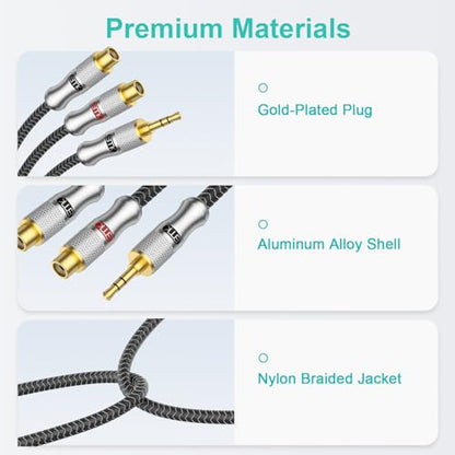 EMK 3.5mm Male to 2RCA Female Jack Stereo Audio Cable RCA to Aux Cable Gold Plated RCA Y Splitter for Smartphone,MP3,Tablets,HiFi Stereo System 1.5Ft/0.5M - color: 3.5mm Male to 2 RCA Female Silver, size: 1.5 Ft/0.5M, style: 3.5mm to 2RCA