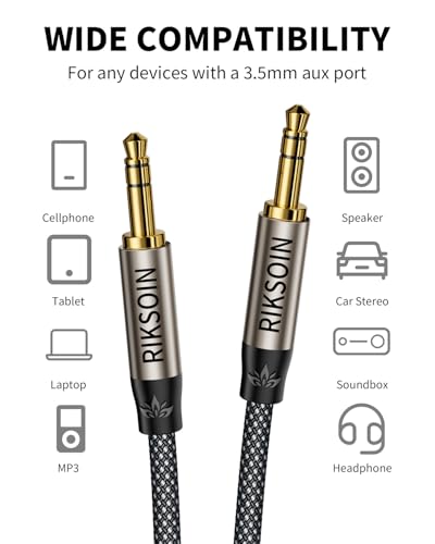 3.5mm Nylon Braided Aux Cable 4FT, Silver-Plated Wire Core Male to Male Cord for Headphones Car Home Stereos Speaker Compatible with iPhone iPad iPod Echo More - size: 1.2m/4FT