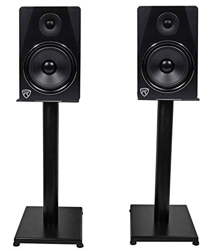 Rockville RS21B V2 Pair 21" Steel Bookshelf Speaker/Monitor Stands, Black | 60 Lb Capacity, Cable Management, EVA Pads, Brass Spikes, Rubber Feet, 9x9 Top Plate, Brass Spikes, Powder Coated - color: Black
