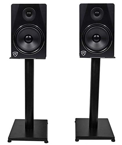 Rockville RS21B V2 Pair 21" Steel Bookshelf Speaker/Monitor Stands, Black | 60 Lb Capacity, Cable Management, EVA Pads, Brass Spikes, Rubber Feet, 9x9 Top Plate, Brass Spikes, Powder Coated - color: Black