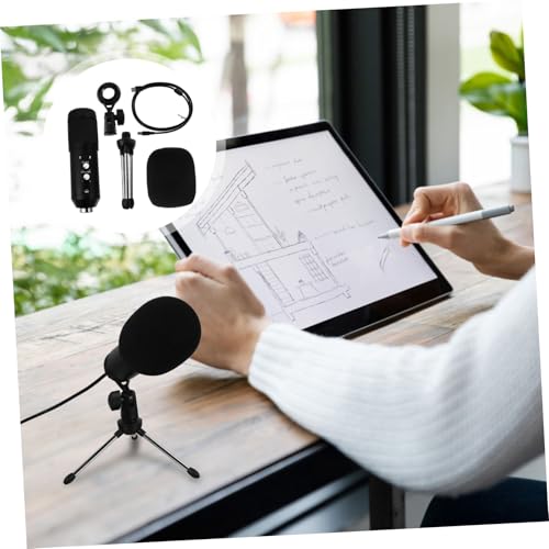 Cardioid USB Condenser Microphone with Tripod Stand and USB Cable Plug and Play Streaming Mic for Pc Laptop Adjustable Volume for Recording Broadcasting Video Conference