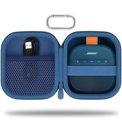 for Bose New SoundLink Micro 2nd Gen Speaker Protective Case, Twilight Blue | EVA Hard Shell, Soft Velvet Lining, Durable Wrist Strap, Portable Travel Bag with Carabiner, Mesh Accessory Pocket - color: Dark Blue Case