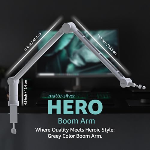 Boom Arm - Adjustable 360° Rotatable Microphone Sturdy Stainless Steel Mic Desk, Table Stand Foldable Scissor Stable Mount Arms for Radio Studio, Podcast, Gaming (MATTE SILVER) - color: Matte Silver