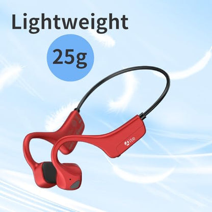 Bone Conduction Headphones Bluetooth Open Ear Earbuds Wireless Headset Bluetooth Titanium Lightweight Waterproof for Workout Running Hiking Walking Bicycling - color: Red