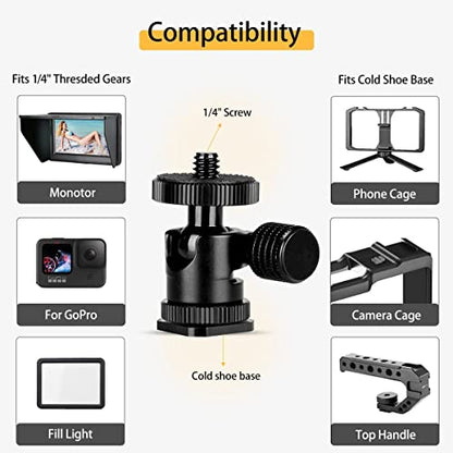 koolehaoda 1/4 Mini BallHead & Hot Shoe Mount Adapter for Camera Video Light Tripod Monopod (1/4 Ball Head) | 360° Swivel Ball Head for Video Light Tripod Monopod, Lightweight Aluminum, Cold Shoe Compatible, Compact Design - size: 1/4 Ball head