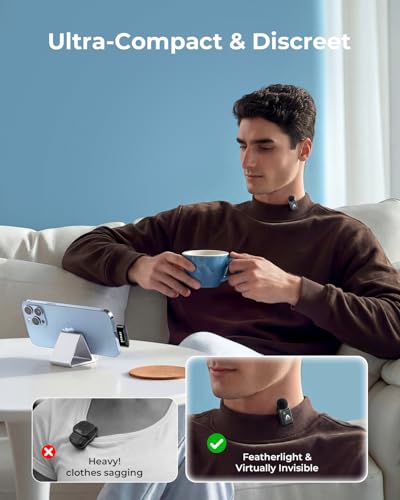 Wireless Lavalier Microphone for iPhone & Android, Mini Clip-On Lapel Mic with 25H Charging Case, AI Noise Reduction, 3 Voice Modes for Vlogging, TikTok & Live Streaming - size: 2TX + USB-C RX + Lightning Adapter + 1CC