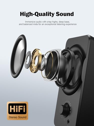 Bluedee Computer Speakers for Desktop PC, Dual Driver PC Speakers with RGB - color: Black