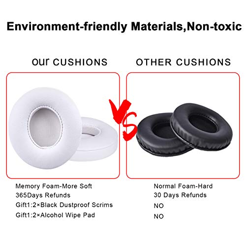 Professional Replacement Ear Pads for Beats Solo 2 & Solo 3 Wireless On-Ear Headphone/Soft Protein Leather/Noise Isolation Memory Foam/Strong Adhesive Tape/Cloud Like Comfort/Extra Durable - color: White