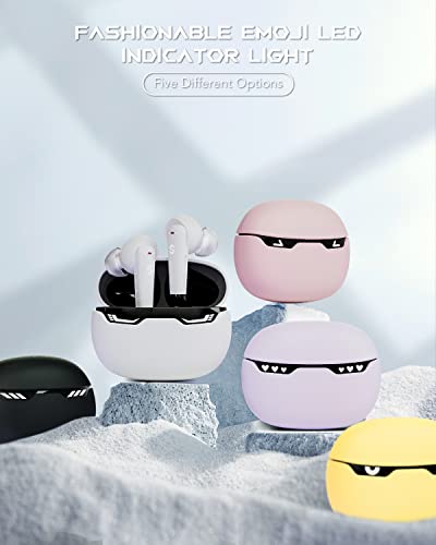 Black Shark Bluetooth Earbuds Wireless Earbuds with Emoji LED Light, Gaming Earbuds with 45ms Ultra Low Latency, Bluetooth 5.1, Music and Gaming Dual Modes, 24H Playtime, IPX5 Waterproof- White