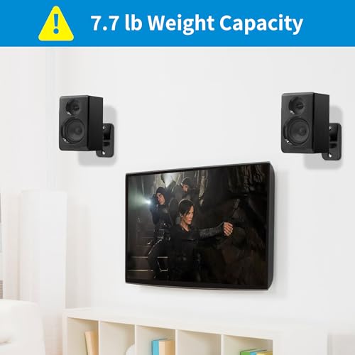 PlusAcc Speaker Wall Mount, Surround Speakers Brackets, 2 Pack, Black | 20° Tilt & 80° Swivel, Adjustable Mounting Bookshelf Shelf for Home Theater, Hold up to 8 lbs - color: Black, size: 2 Pack