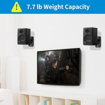 PlusAcc Speaker Wall Mount, Surround Speakers Brackets, 2 Pack, Black | 20° Tilt & 80° Swivel, Adjustable Mounting Bookshelf Shelf for Home Theater, Hold up to 8 lbs - color: Black, size: 2 Pack