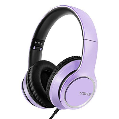 LORELEI X8 Over-Ear Wired Headphones with Microphone with 1.45m-Tangle-Free Nylon Line&3.5mm Plug,Lightweight Foldable & Portable Headphones for Smartphone,Tablet,Computer,Mp3/4(Dark Purple) - color: Dark Purple