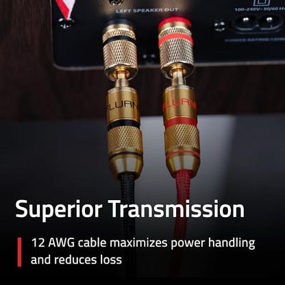 Fluance High-Fidelity 12 Gauge Speaker Wire with Dual Gold-Plated Banana Plugs, 12 Feet Oxygen-Free Pure Copper (OFC) Cable, Nylon Braided Jacket (SW512)