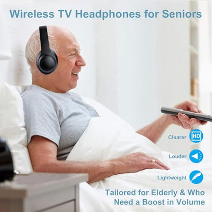 Wireless Over-Ear TV Headphones for Seniors with ANC, Bluetooth 5.3 & 3-in-1 Transmitter (USB/RCA/AUX) for Non-Bluetooth TVs, 35H Playtime, 220g Lightweight Foldable, Gifts for Elderly Parents