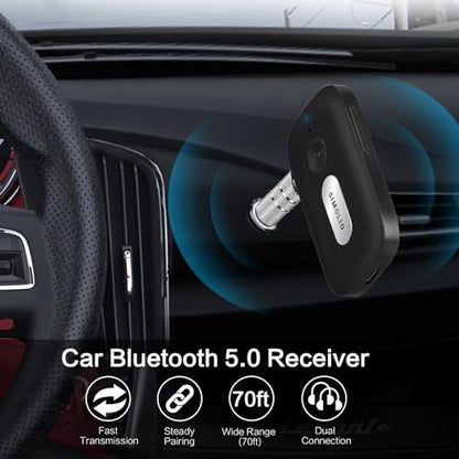 SIMOLIO Bluetooth Receiver for Car w/AUX, Hands-Free Call & Volume Control | 3.5mm Bluetooth Audio Adapter with 35H Battery Life, Wireless Receiver for Home Stereo & Wired Headphones/Speakers JH-215A