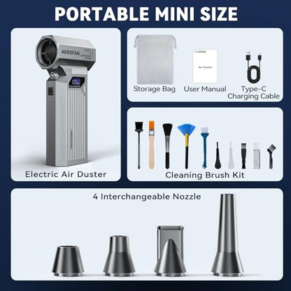 Compressed Air Duster, 160000RPM Cordless Electric Air Duster, LED Light | 4-Gear Adjustable Computer Blower Duster, Mini Hand Turbo Jet Fan, Rechargeable Air Gun for PC/Keyboard/Car/Home/Outdoor