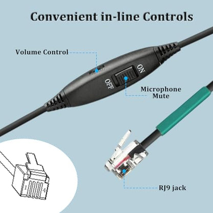 Callez Mono RJ9 Telephone Headset for Polycom VVX250 VVX400 VVX410 VVX411 | Polycom Phone Headset with Noise Cancelling Mic, Volume Controls, RJ9 Headphone Work for Polycom VVX311 VVX500 Office Phones