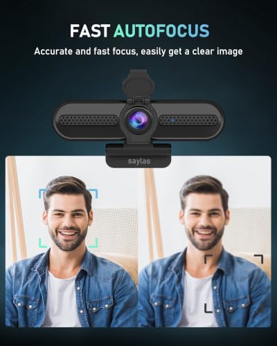 saylas 4K Webcam with Microphone, 78°FOV FHD PC Camera with 4K/2K/30fps, 1080P/60fps, Privacy Cover, USB Web Cam, Autofocus, External Webcam for PC, Computer Web Camera for Laptop, Mac, Zoom - color: 4K/78° FOV