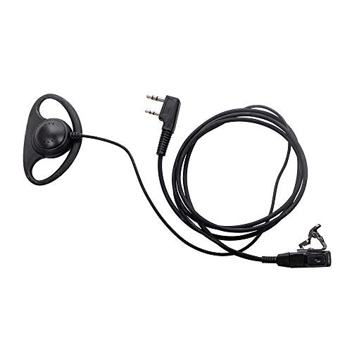Caroo D Shape Earpiece Headset with Mic PTT Compatible with Baofeng UV-5R BF-888S BF-F8HP BF-F9 UV-82 UV-82HP UV-82C Kenwood TK-2107 TK-3107 Walkie Talkies Two Way Radio 2 pin