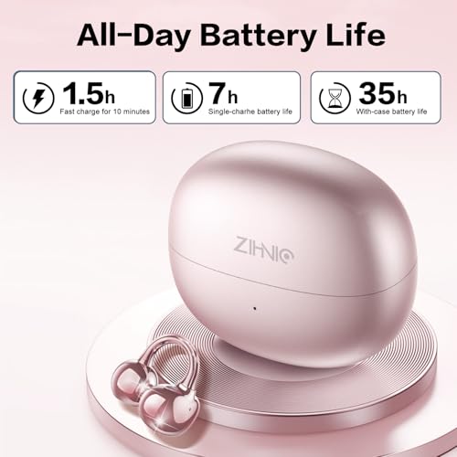 ZIHNIC S26 Wireless Clip on Earbuds, Open Ear Wireless Bluetooth 5.4 Headphones with Mic, IPX5 Waterproof, 35Hr Play time, Light Weight -Rose-Gold - color: Rose Gold