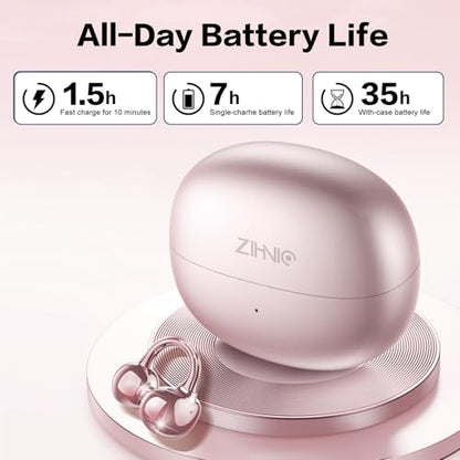 ZIHNIC S26 Wireless Clip on Earbuds, Open Ear Wireless Bluetooth 5.4 Headphones with Mic, IPX5 Waterproof, 35Hr Play time, Light Weight -Rose-Gold - color: Rose Gold