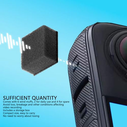 6Pcs Mic Wind Muff for Insta 360 X5 X4 X3 X2, Noise Reduction Wind Cover for Crisp Audio, Windproof Sponge Pads