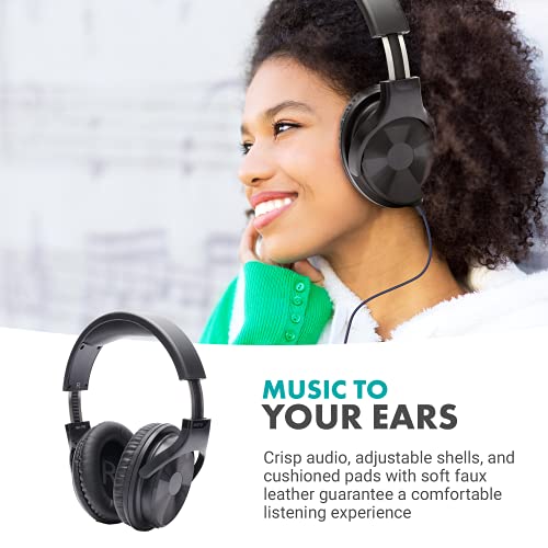Movo Over-Ear Studio Headphones with USB Lavalier Microphone for Computer and Laptop - Wired for 3.5mm, 6.35mm